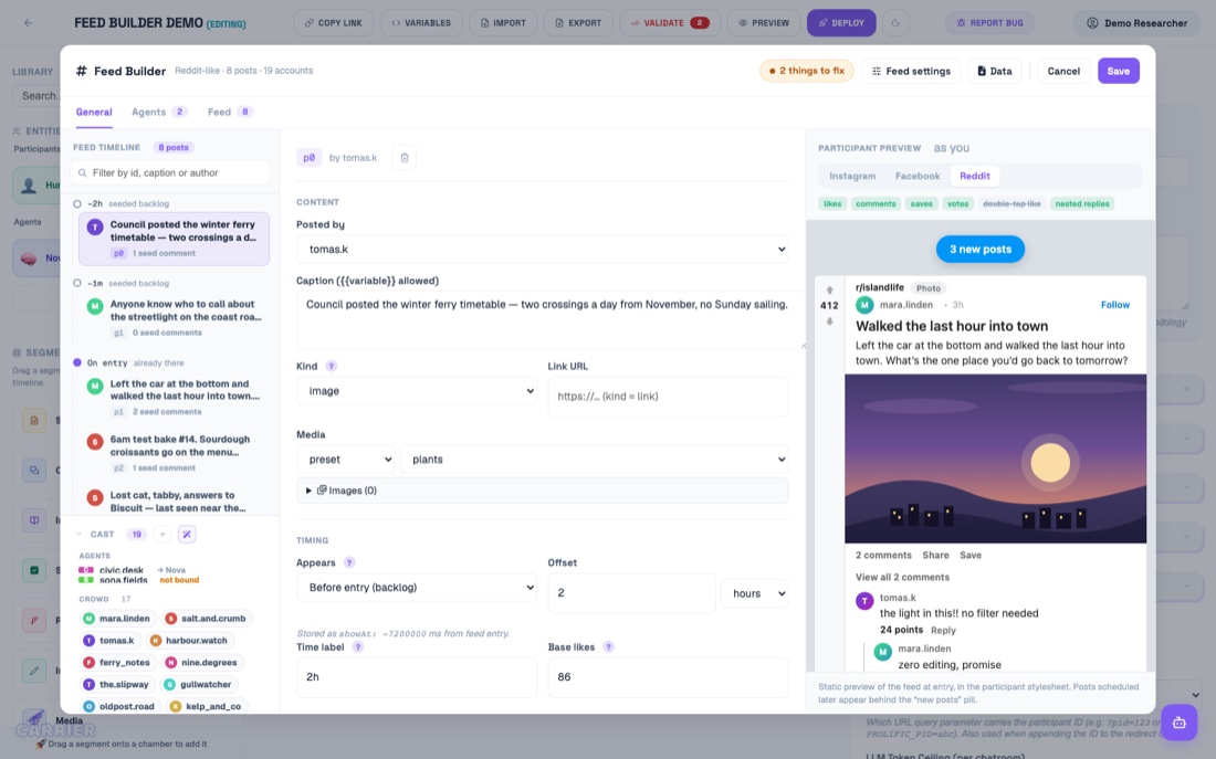 The Reddit layout selected: the preview grows a vote gutter and the forum fields open up.