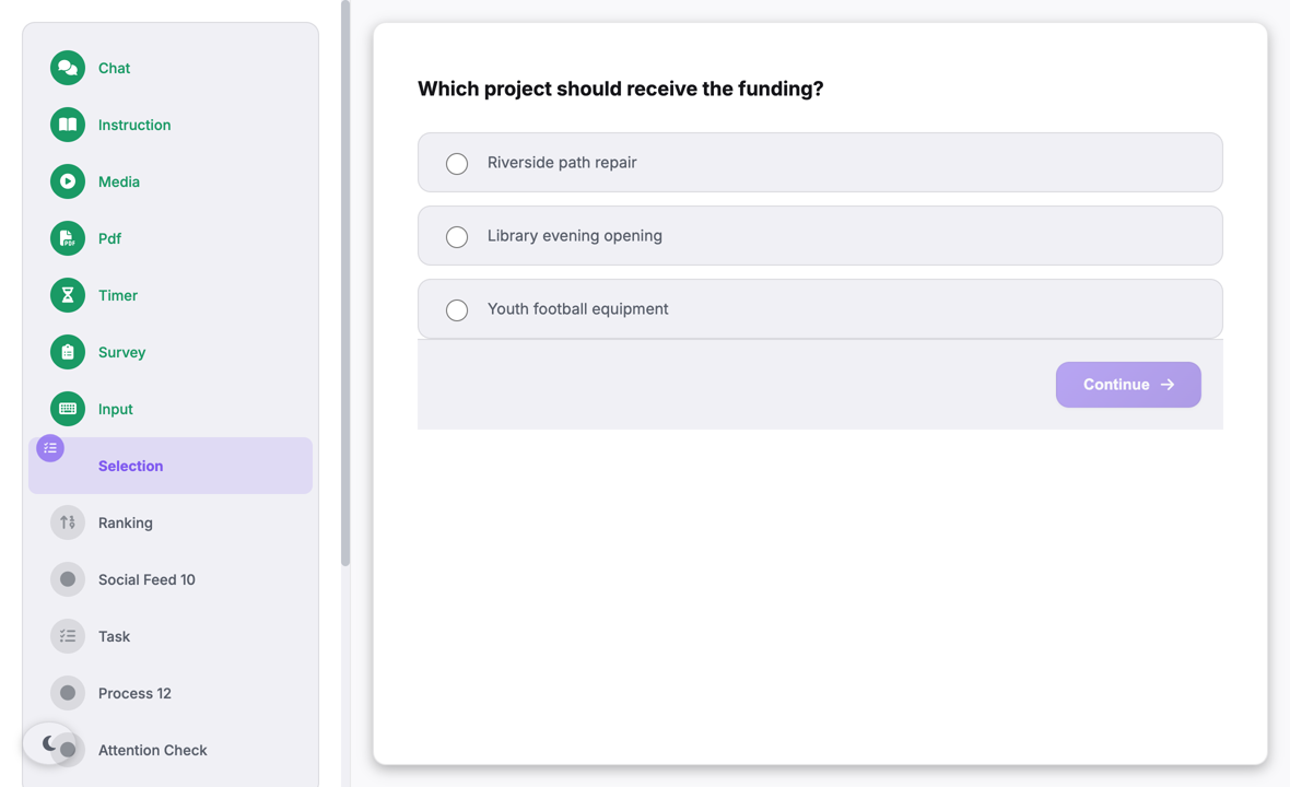 The selection segment as a participant sees it.